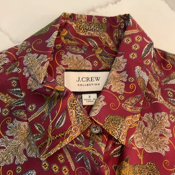 J. Crew Collection silk jaguar shirt in size 2 - Picture 2 of 4